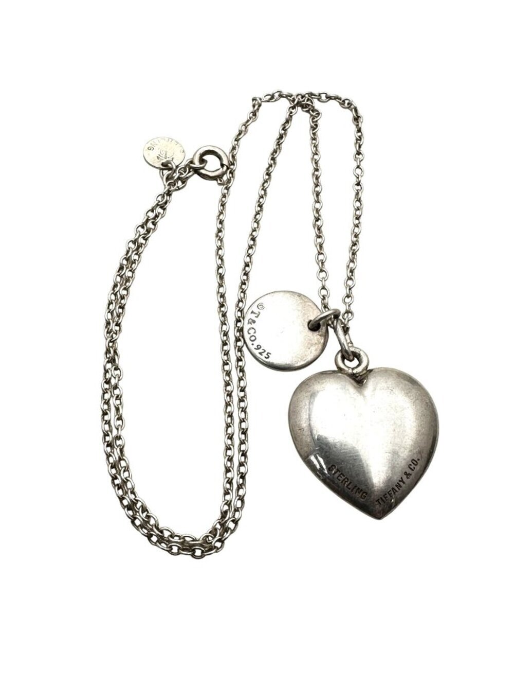 Vintage  Tiffany & Co Heart & I Love You Pendant Sterling Silver 18" Necklace